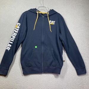CAT‎ Caterpillar Heavy Equipment Logo Hoodie Mens Med Black Sweatshirt Full Zip